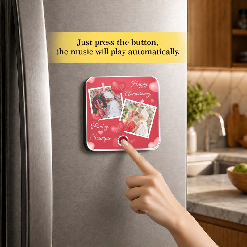 Happy for Husband Wife Personalized Music Fridge Magnet Custom with Photo & Song Refrigerator Magnets Decor Memory Photo Fridge Magnet